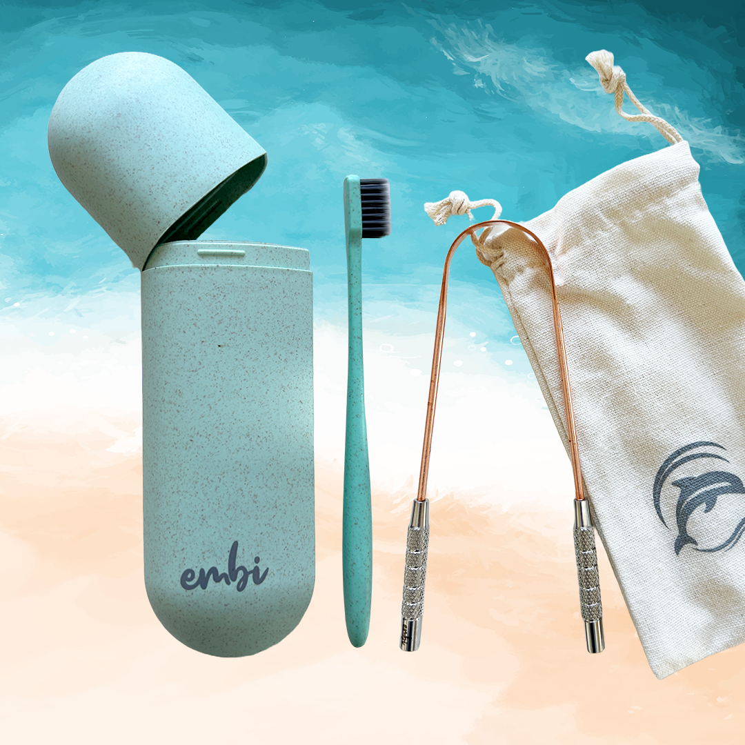 embi OOC CU29 Tongue Scraper, Eco Toothbrush and Dental Case